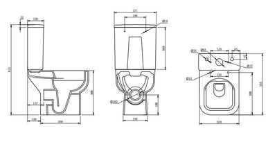 Rimless Antibacterial Close Coupled Toilet Open Back Soft Square with Slim Soft Close Seat – HYGENA Range - TILES Paradise