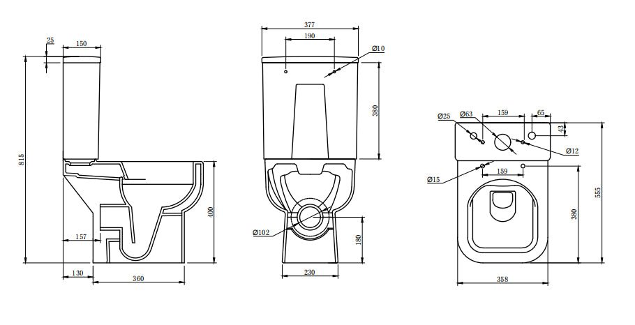 Rimless Antibacterial Close Coupled Toilet Open Back Soft Square with Slim Soft Close Seat – HYGENA Range - TILES Paradise