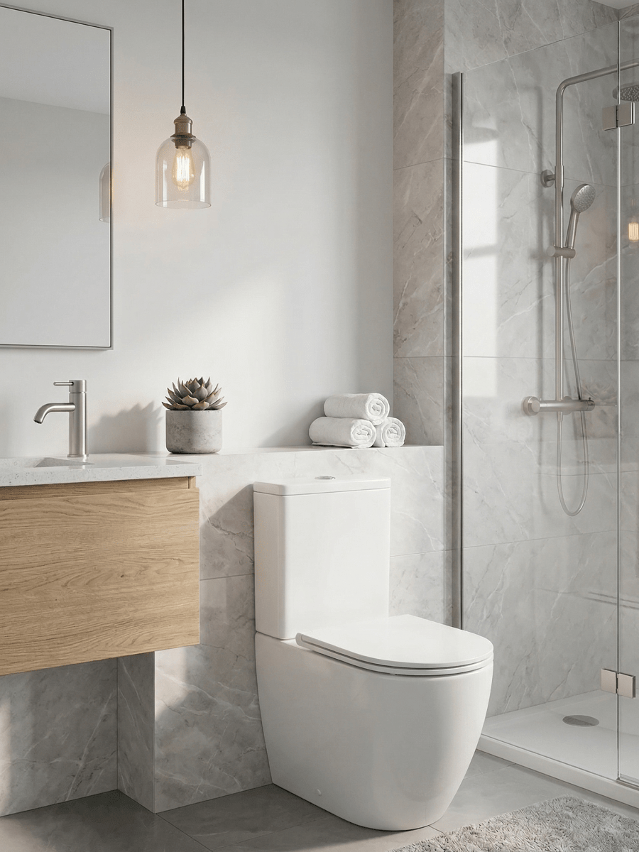 Rimless Close Coupled Toilet with Soft Close Seat – VELTOR Rimless Range - TILES Paradise