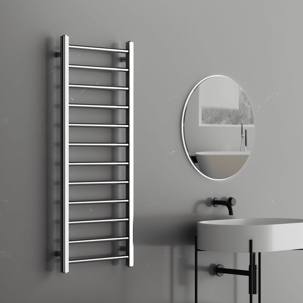 Rivena 1200x500mm Chrome Heated Towel Rail – Slimline 12 Bar Ladder Radiator