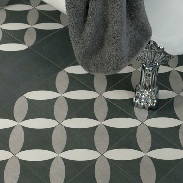Victorian Petal Grey Matt 20x20cm Patterned Porcelain Wall & Floor Tiles