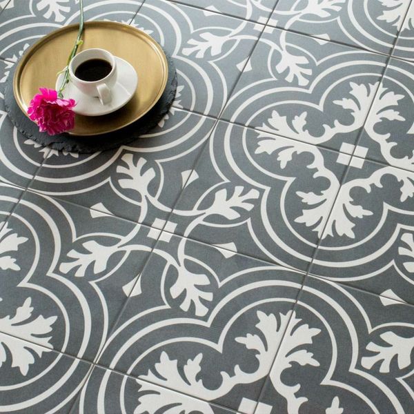 Victorian Classic Black Matt 20x20cm Patterned Porcelain Wall & Floor Tiles