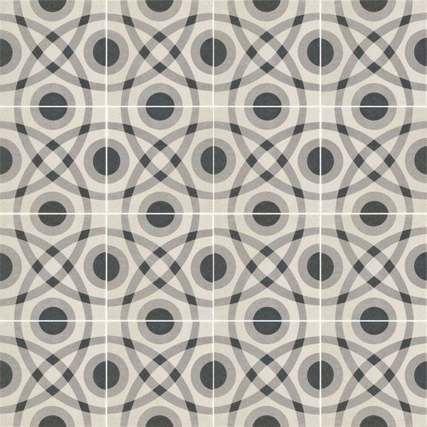 Victorian Circle Grey Matt 20x20cm Patterned Porcelain Wall & Floor Tiles