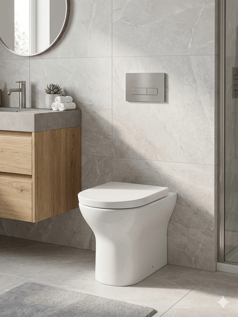 Round Rimless Back to Wall Toilet Short Projection with Soft Close Seat – NOVERA Range - TILES Paradise