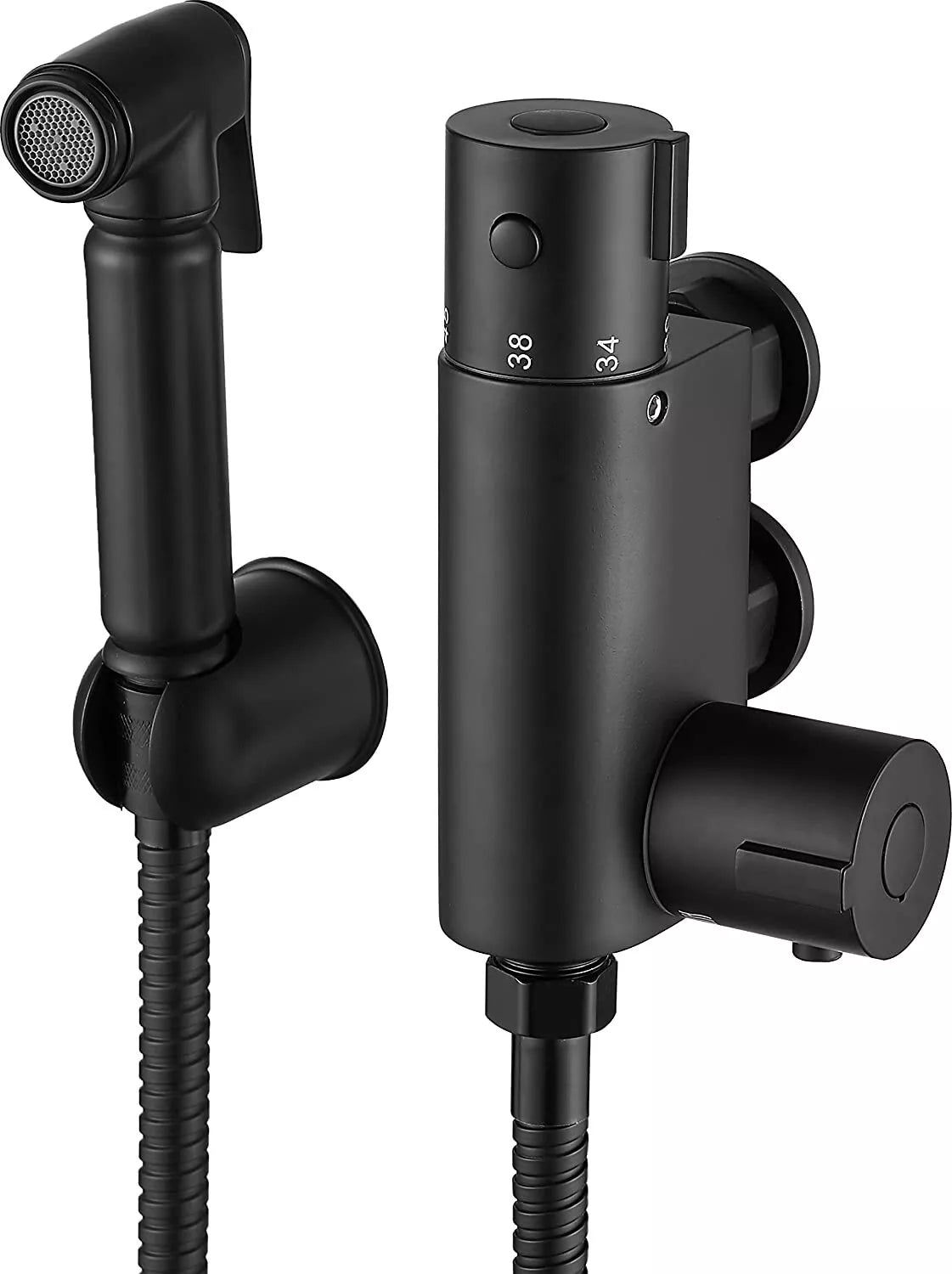 Velora Thermostatic Bidet Douche Spray Kit – Matt Black Brass Shattaf Handheld with Hose & Wall