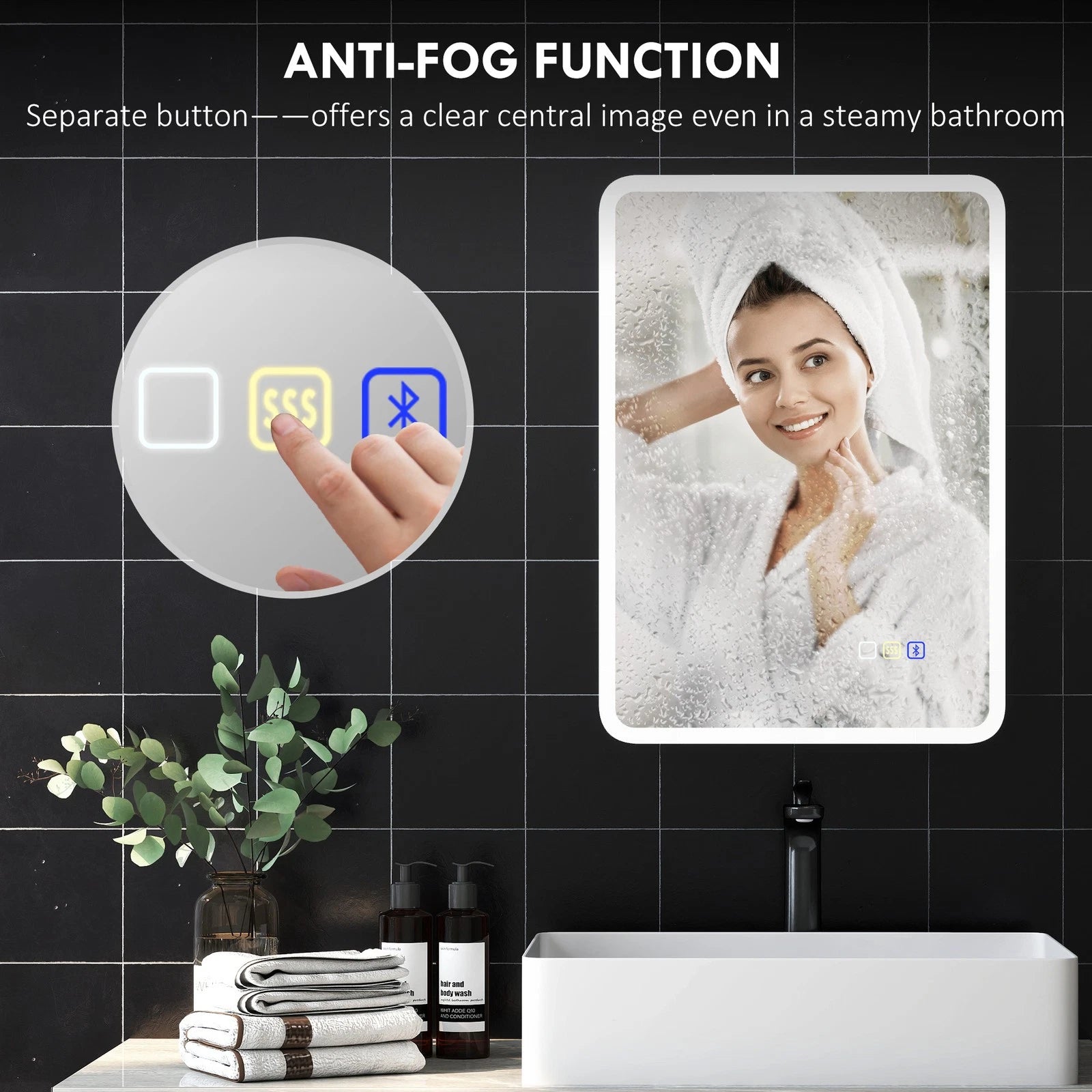 LustreLux 500x700mm Bluetooth LED Bathroom Mirror – Wall Mounted with Anti-Fog, Touch Control & 3-Colour Dimmable Light