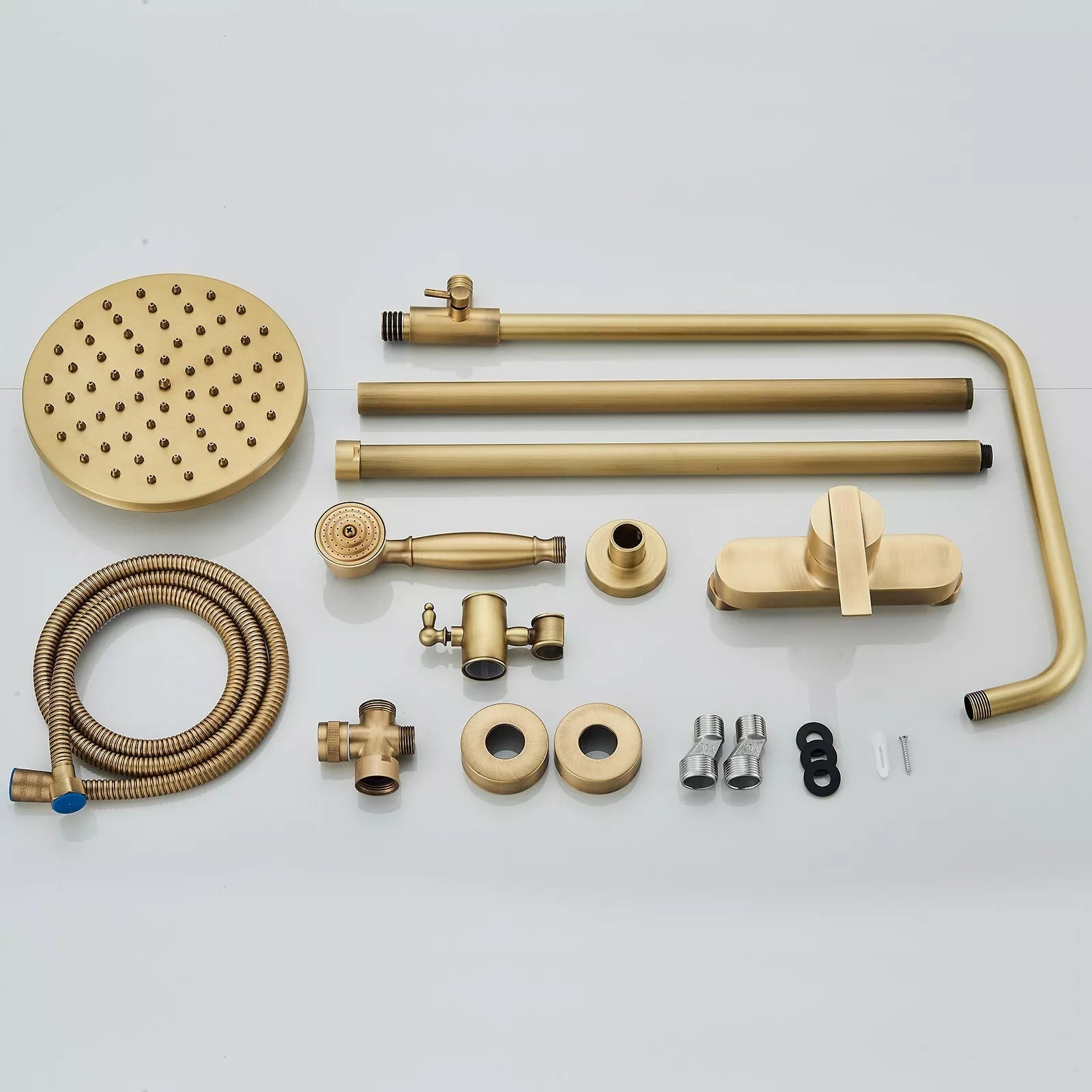 Aquari Antique Brass Exposed Shower Set with 8" Rain Head & Handheld