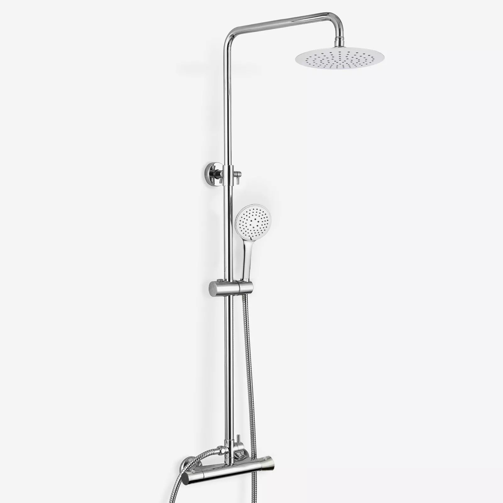 Rosa Chrome Thermostatic Shower Set – Slim Round 200mm Head & Handset, Adjustable Riser Rail