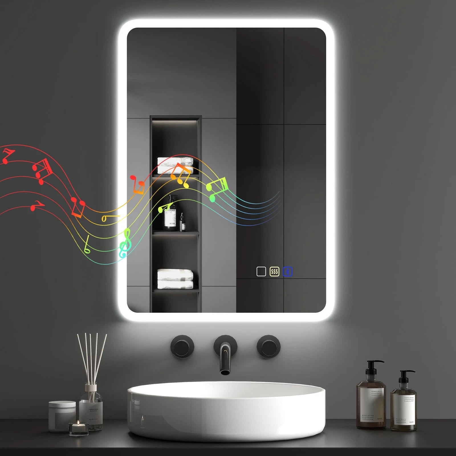 LustreLux 500x700mm Bluetooth LED Bathroom Mirror – Wall Mounted with Anti-Fog, Touch Control & 3-Colour Dimmable Light