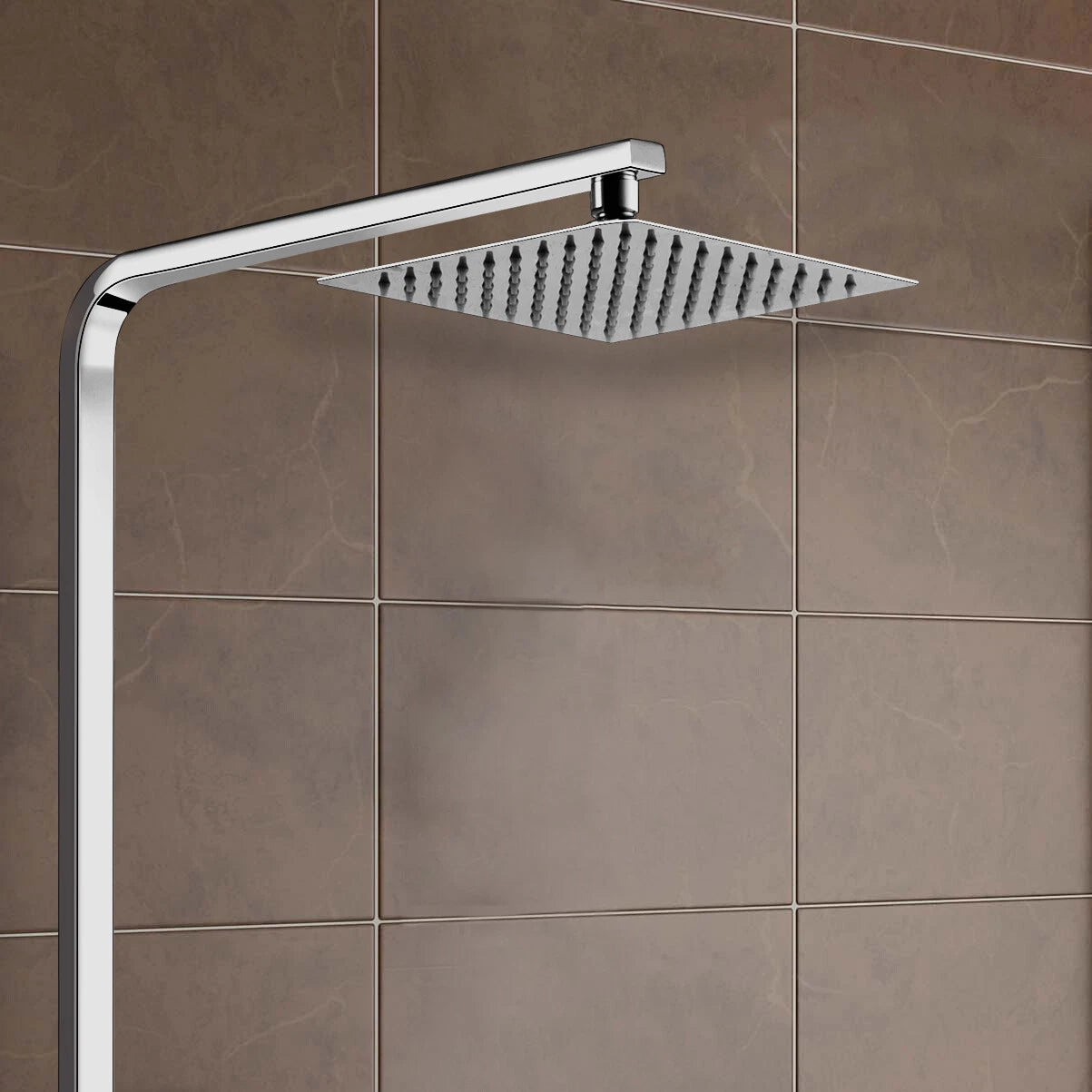 Aquari Edor 3-Way Chrome Thermostatic Shower Set – Twin Square Head, Bath Filler Compatible, Adjustable Riser