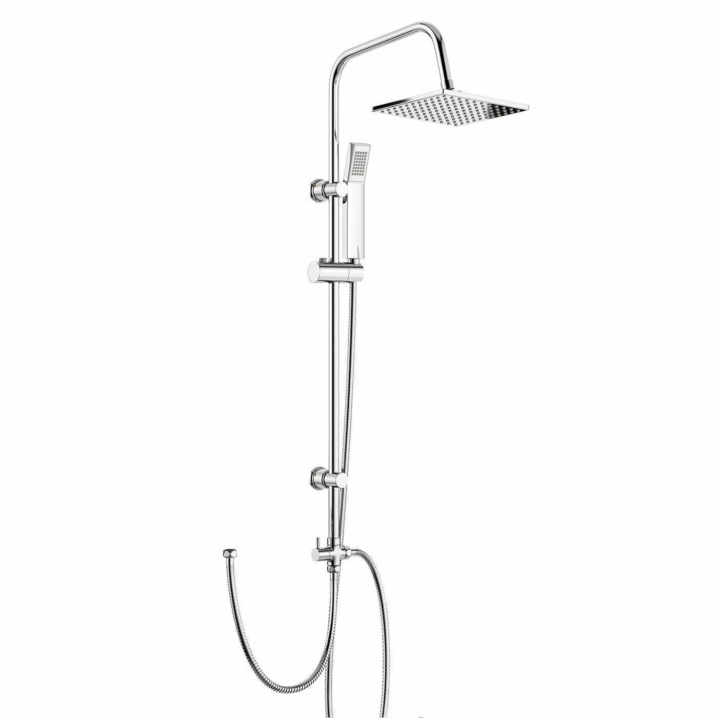 Aquari Chrome Square Shower Mixer Waterfall Tap Kit with Riser Rail – Twin Head Set