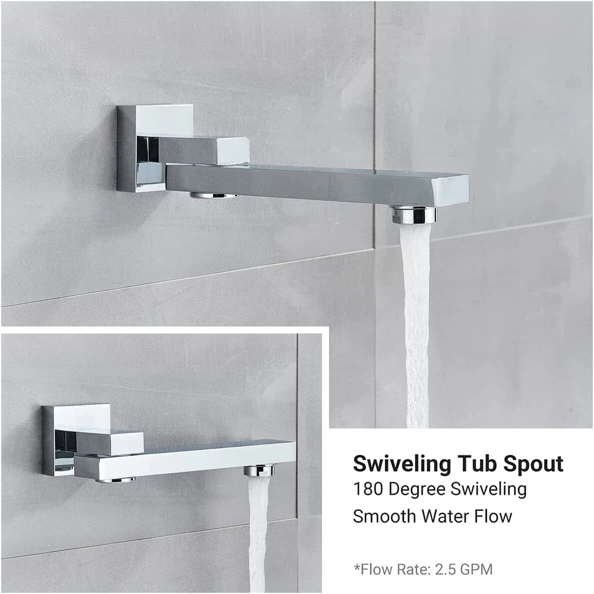 Aquari Chrome Concealed 3-Way Shower Set with 16" Square Rainfall Head & Twin Outlet