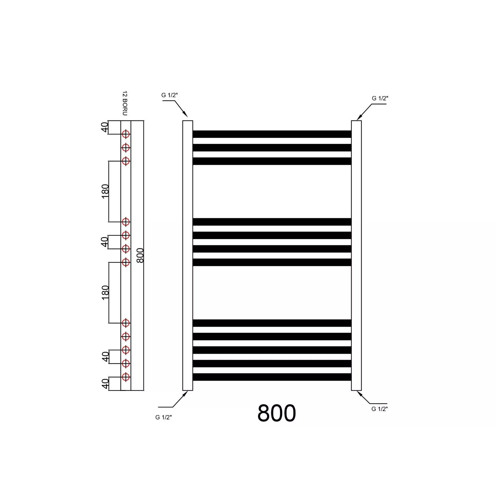 Lumaoval Round Matt Black Heated Towel Rail 800x600mm – Wall-Mounted Radiator