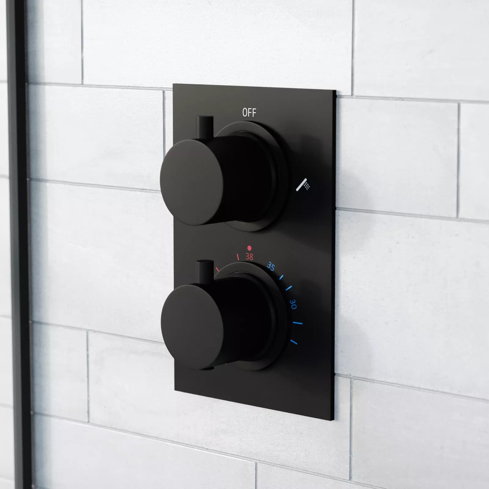 Aquari Matte Black Concealed Thermostatic Shower Set – Round 250mm Head, Handset & 2-Way Dual Dial Mixer Valve