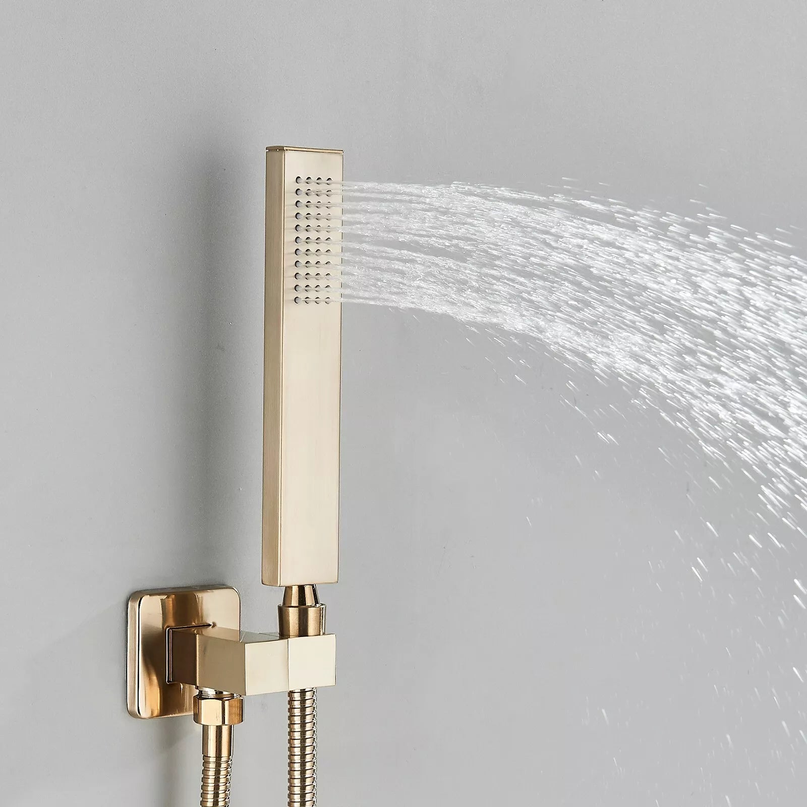 Aquari Brushed Gold Thermostatic Concealed Shower Mixer Set – 3-Way Wall-Mounted Valve with Square Heads