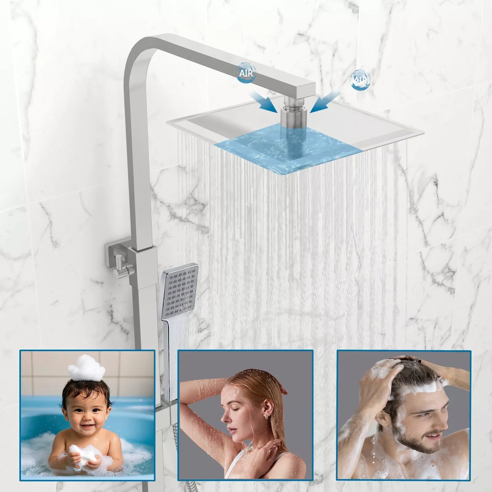 Aquari Premium Chrome Thermostatic Shower Set – Square Twin Head with Adjustable Rail