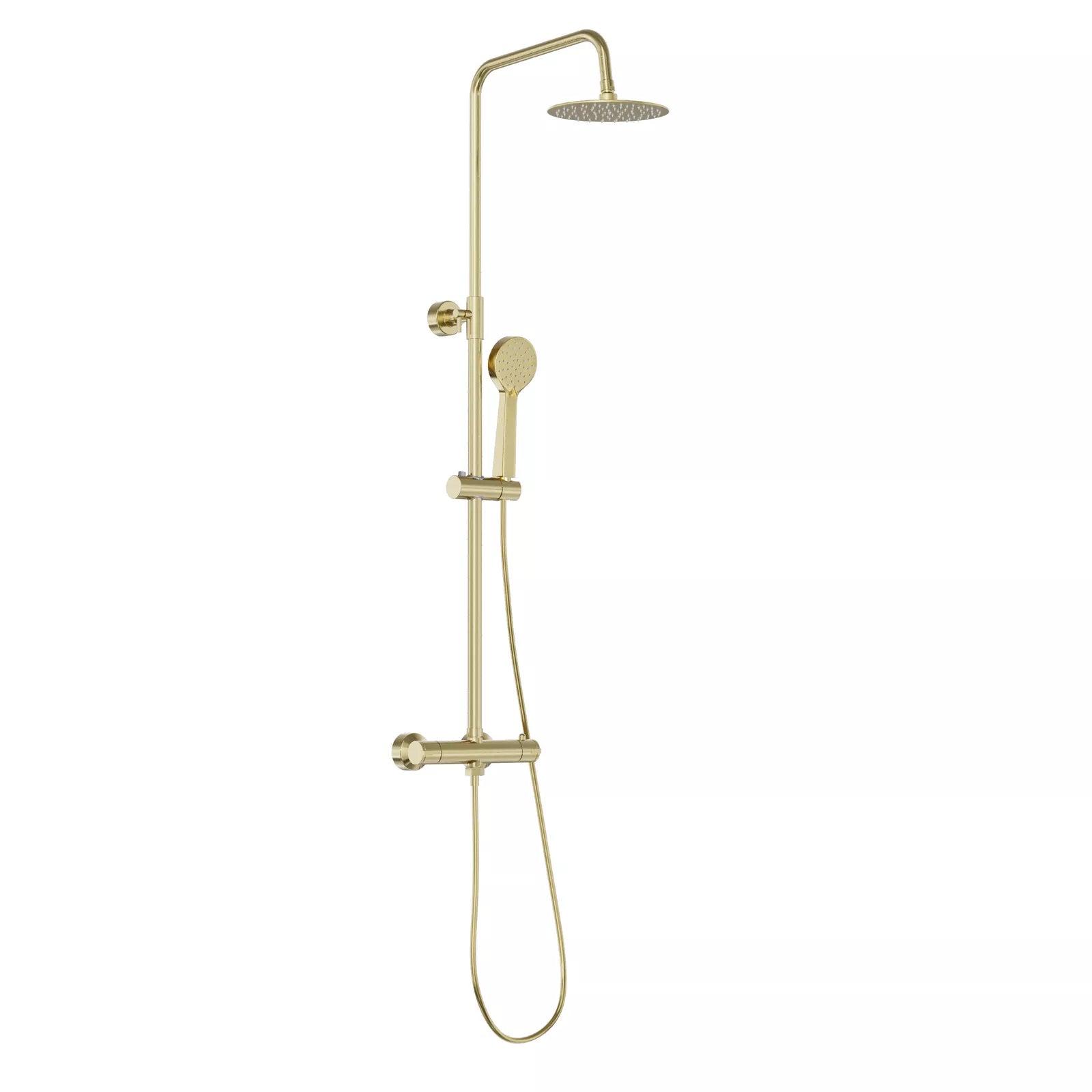 Aquari Brushed Brass Round Thermostatic Shower Set – Fixed Head & Handheld Kit