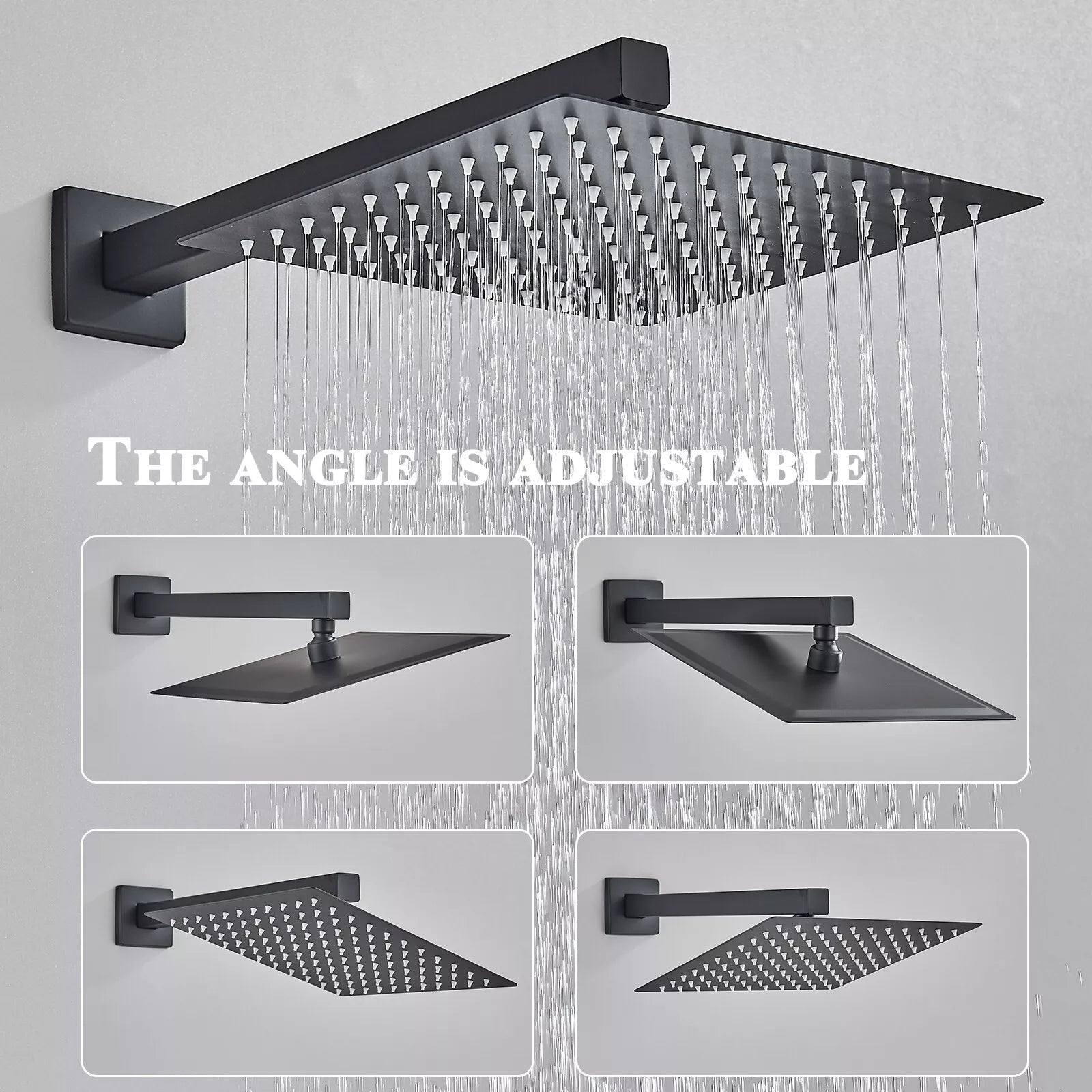 Aquari Matte Black Concealed 3-Way Shower Set – 40cm Square Rainfall Head, Handheld & Spout