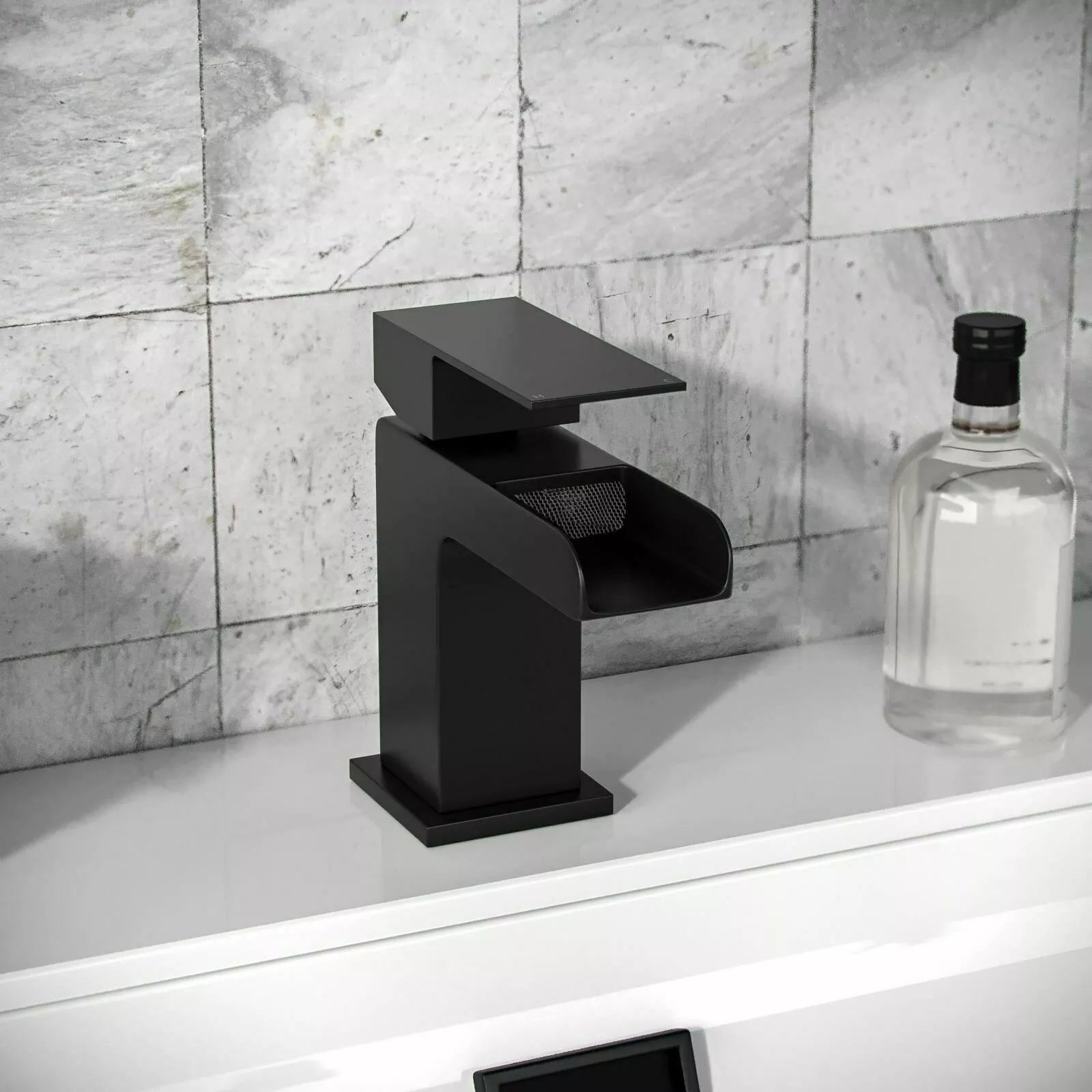 Velora Matt Black Waterfall Basin Mixer Tap with Free Waste – Single Lever