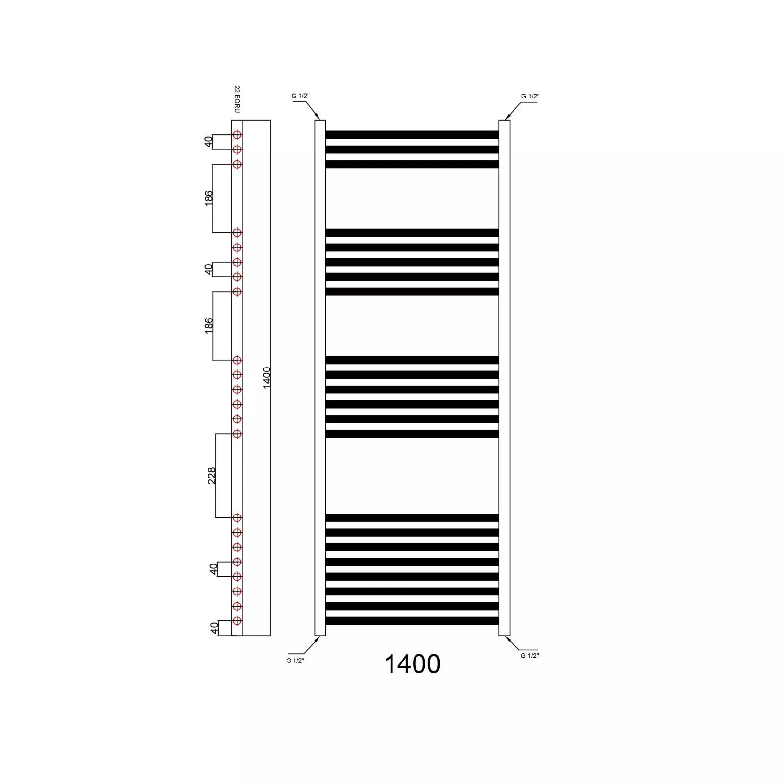 Lumaoval Round Matt Black Heated Towel Rail 1400x500mm – Wall-Mounted Radiator