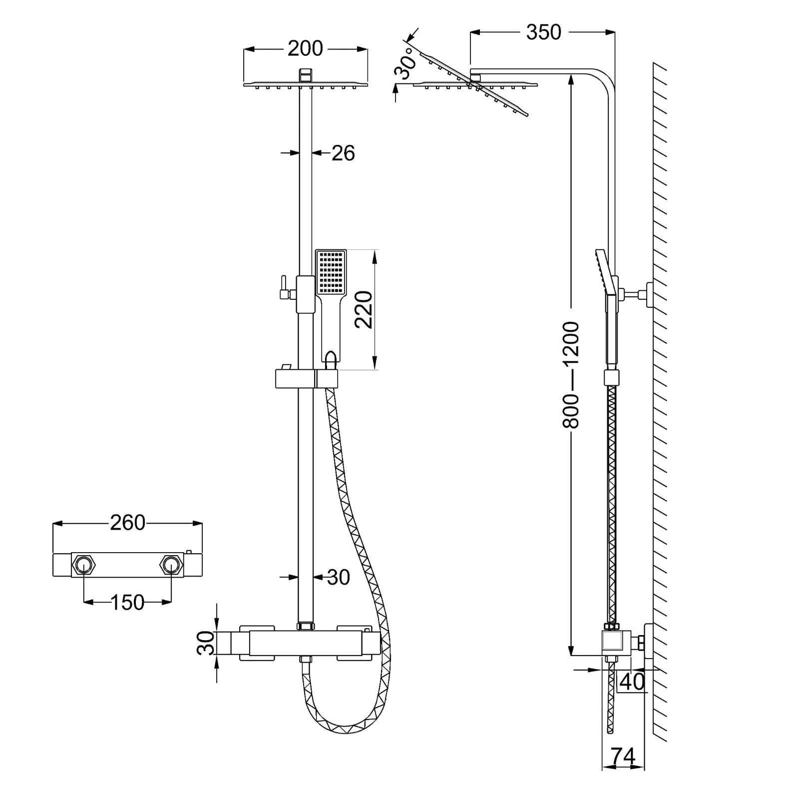 Aquari Premium Chrome Thermostatic Shower Set – Square Twin Head with Adjustable Rail