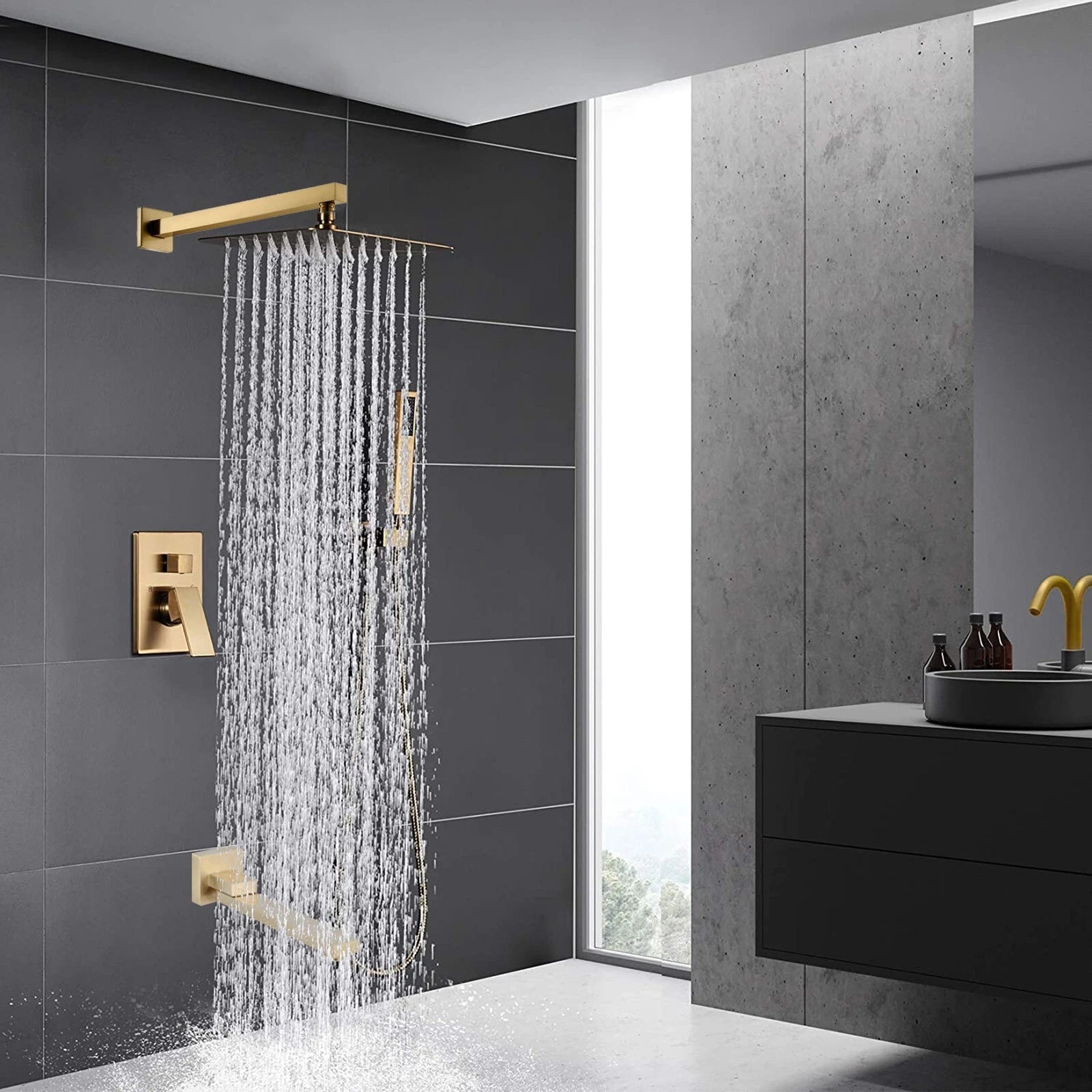 Aquari Gold Concealed Shower Set – 30cm Rainfall Head with Mixer Valve & Handheld Spray