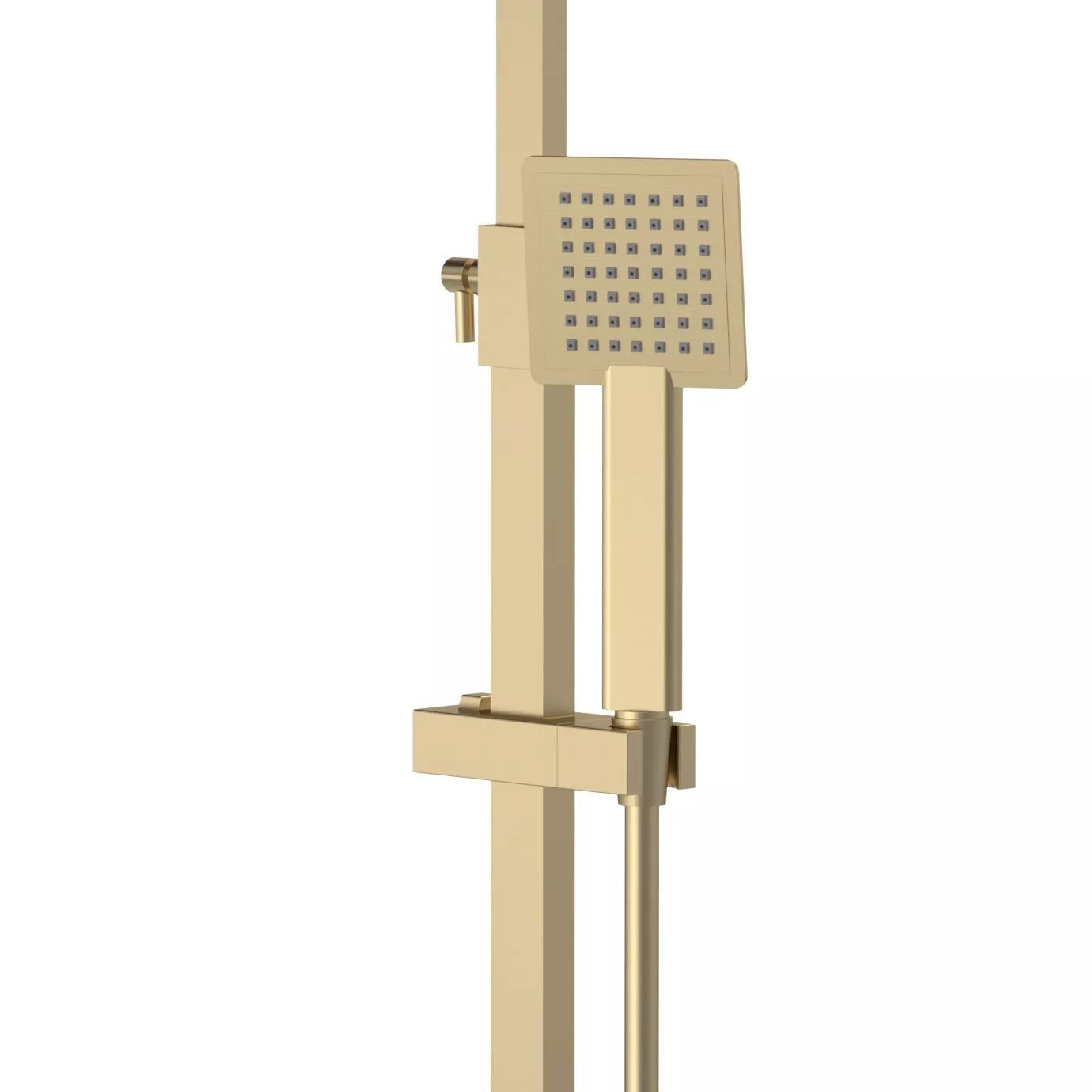 Nuie Brushed Brass Thermostatic Shower Set – Square Head & Handset, Twin Outlet Rigid Riser Kit