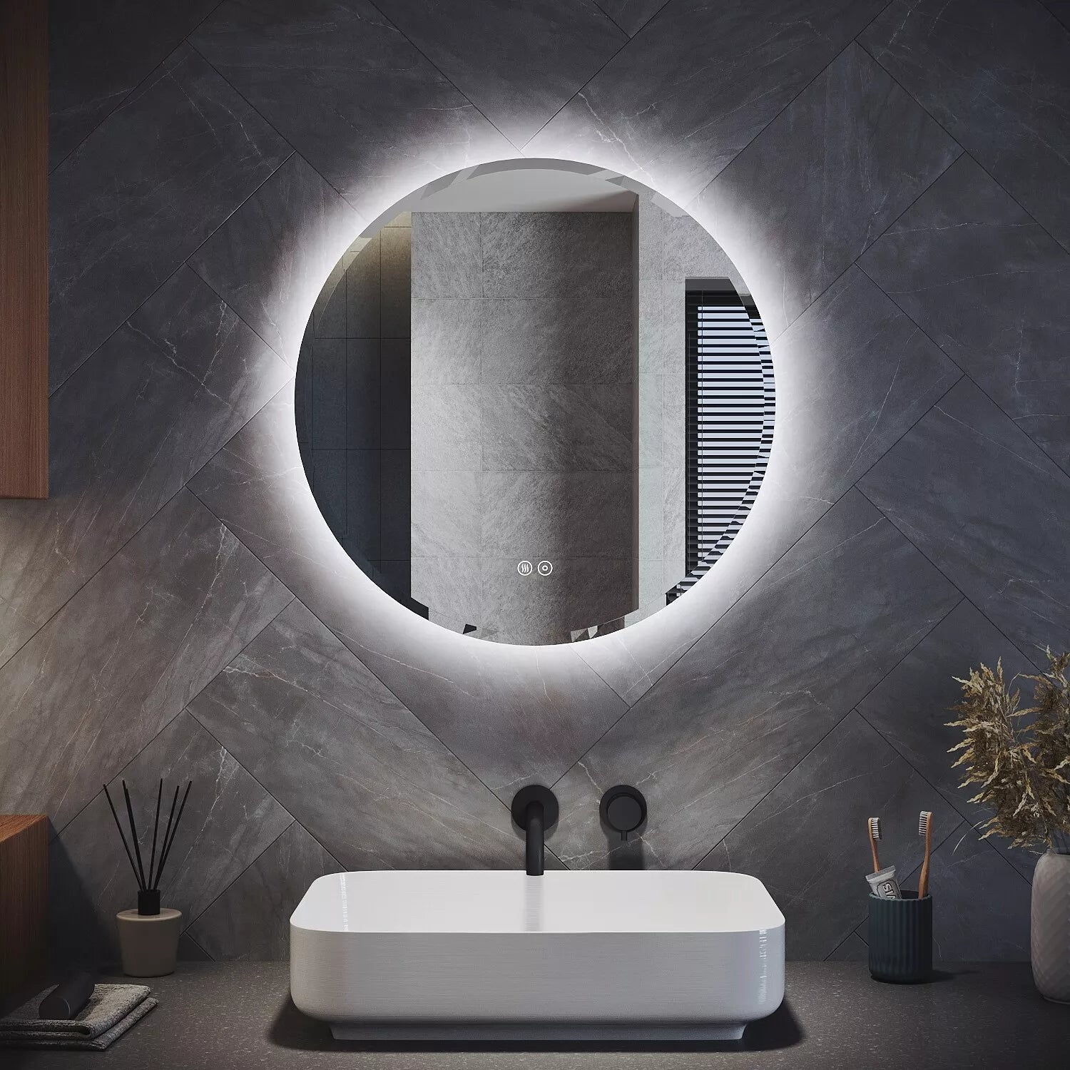 Velora GlowLite 600x600mm LED Mirror – Tri-Colour Dimmable Light, Touch Sensor, Demister, Mains Powered, No Shaver Socket