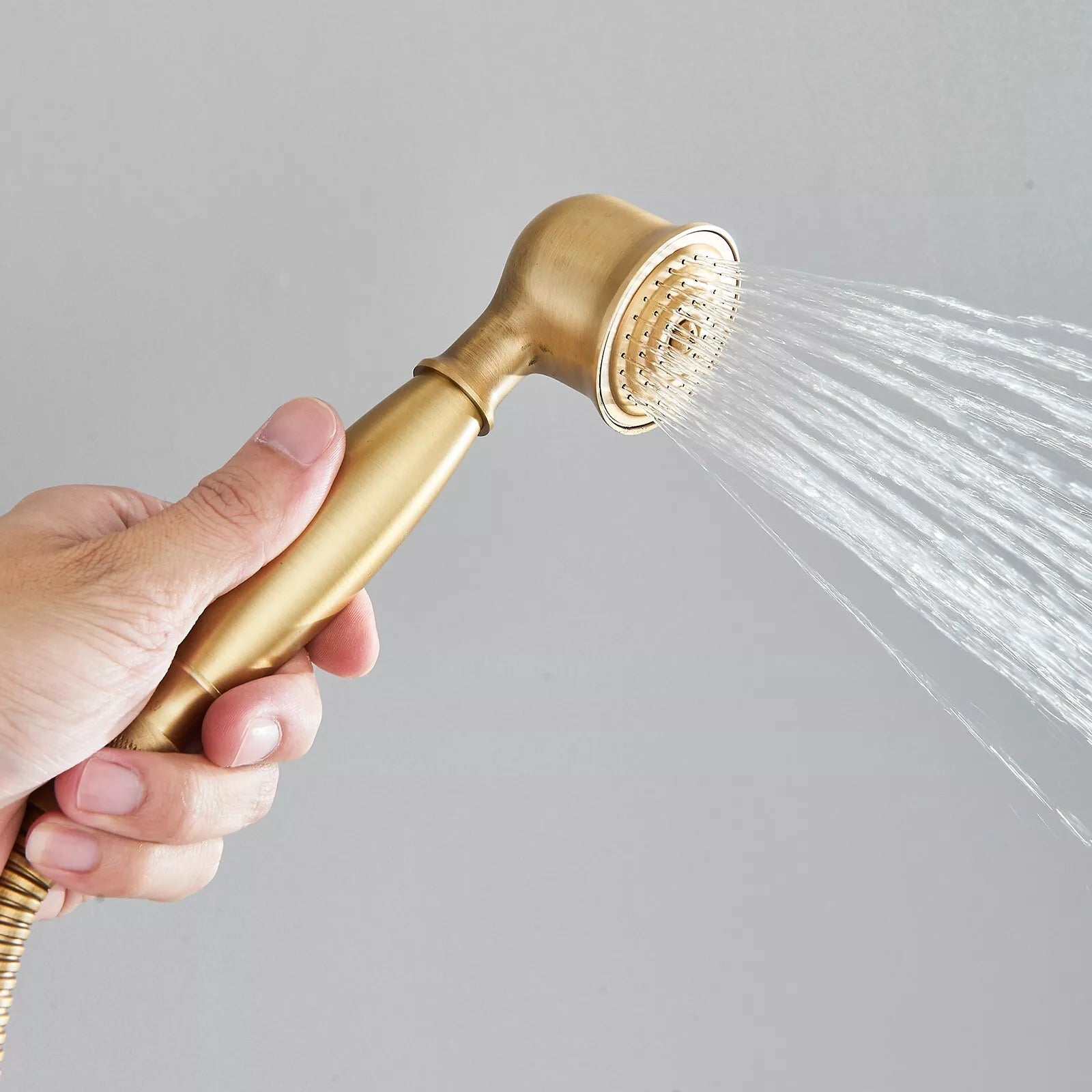 Aquari Antique Brass Exposed Shower Set with 8" Rain Head & Handheld
