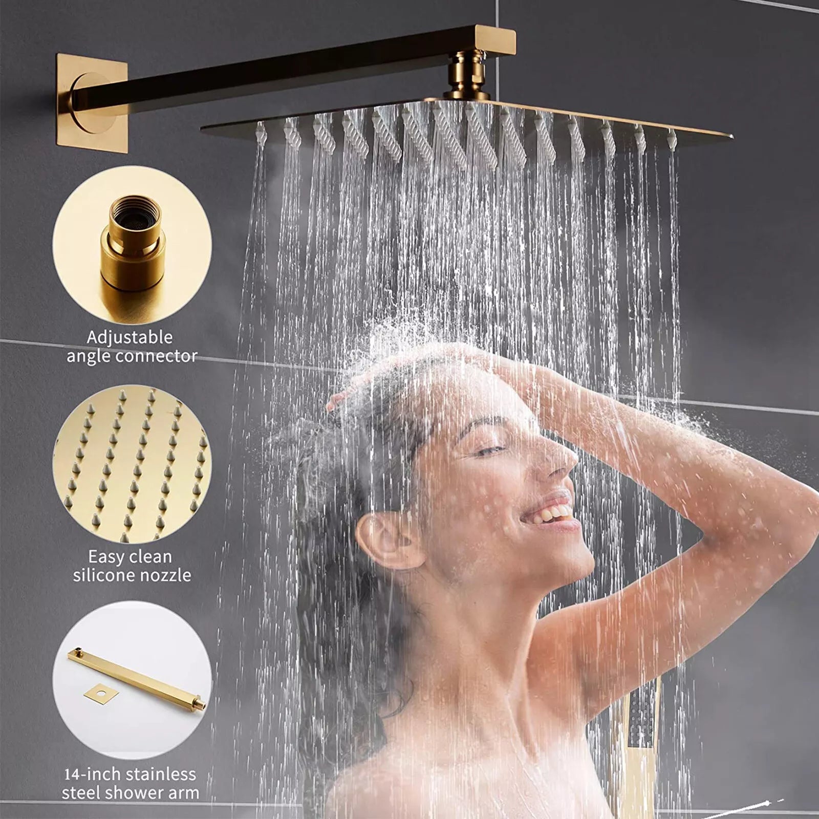 Aquari Brushed Gold Concealed Thermostatic Shower Set – 2-Way Mixer Valve with 300mm Square Head & Handset