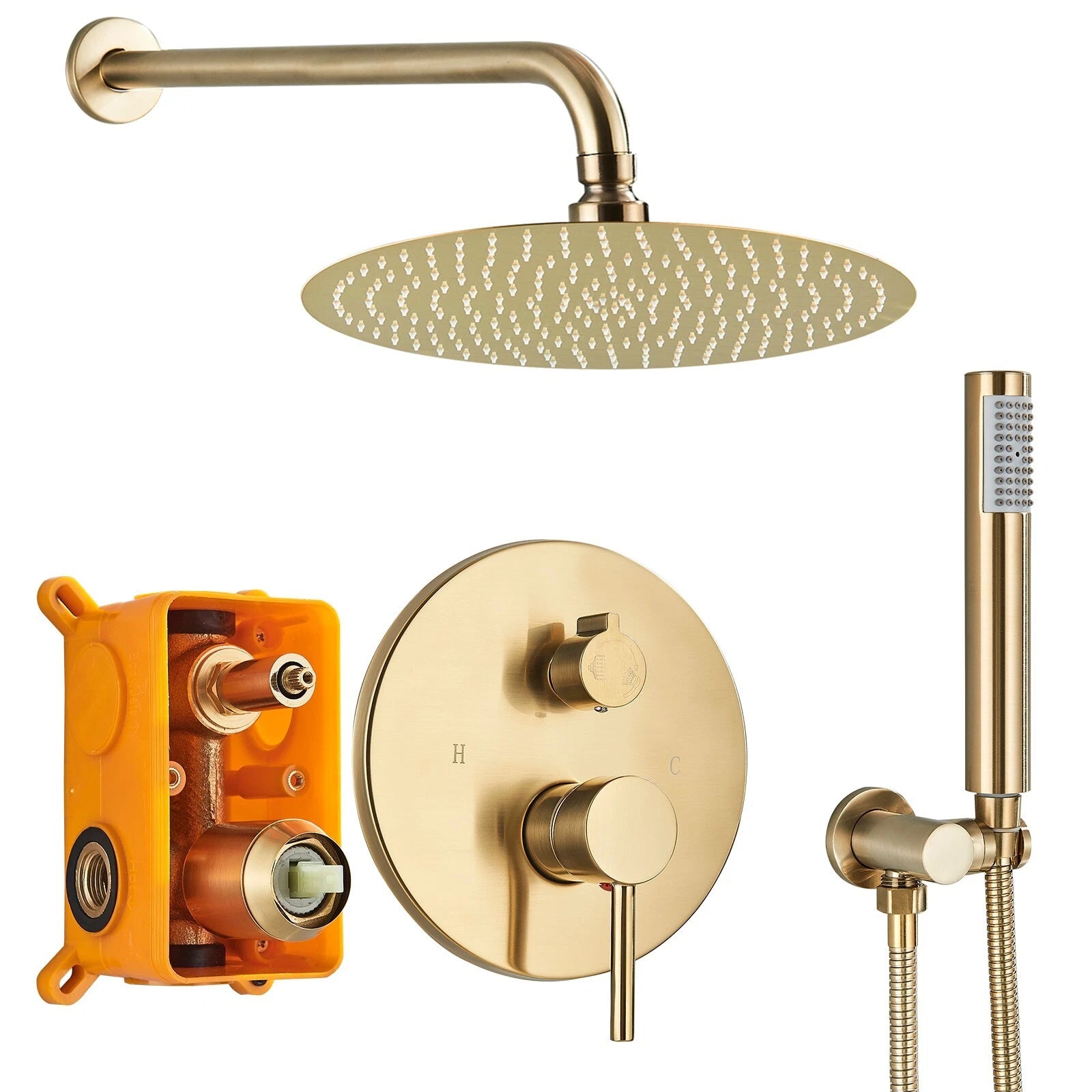 Aquari Brushed Gold 2-Way Concealed Shower Set with 8" Round Rainfall Head