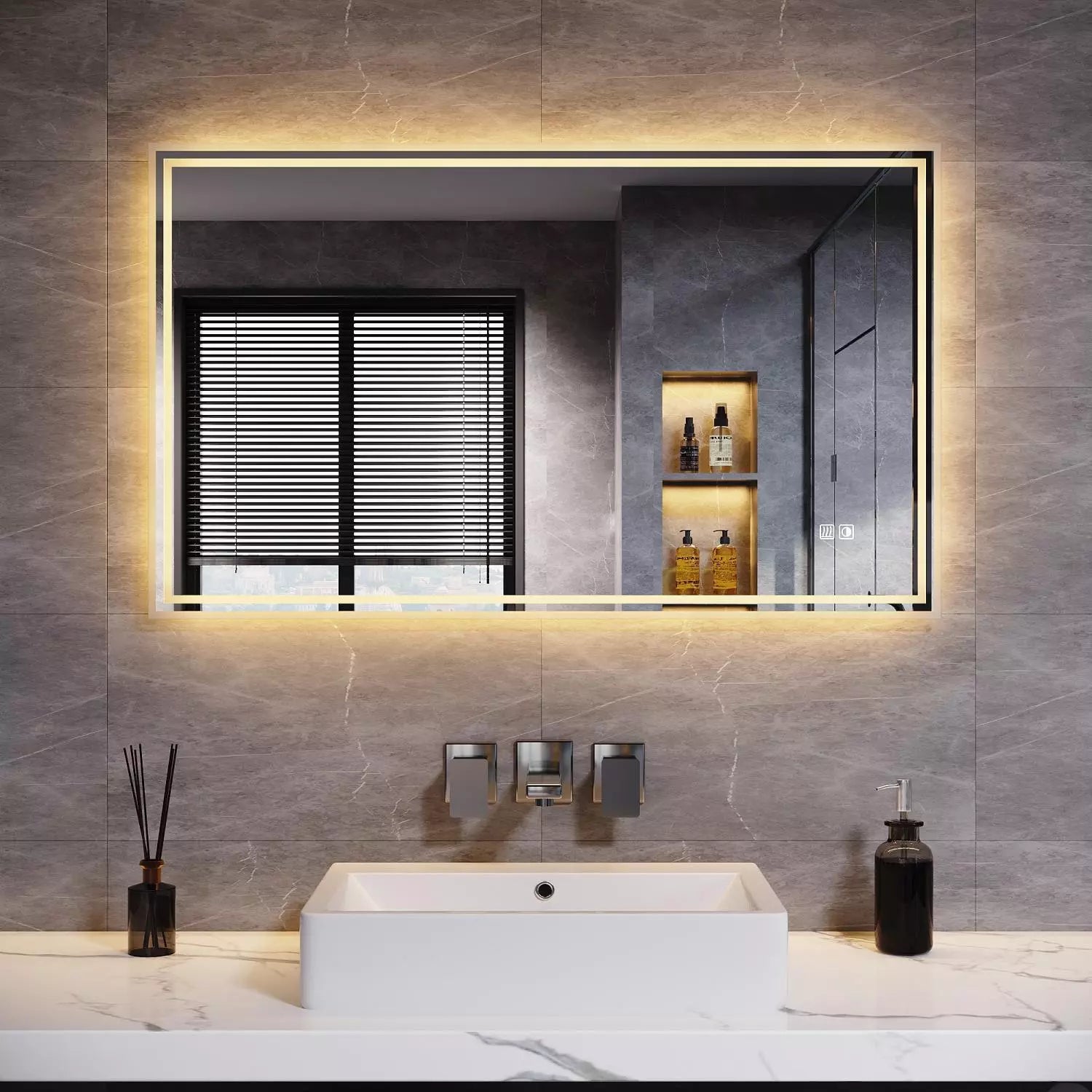 Velora Edge Glow LED Mirror – 600x500 / 900x700 / 1000x600mm, Tri-Colour Dimmable Light, Touch Sensor, Mains Powered