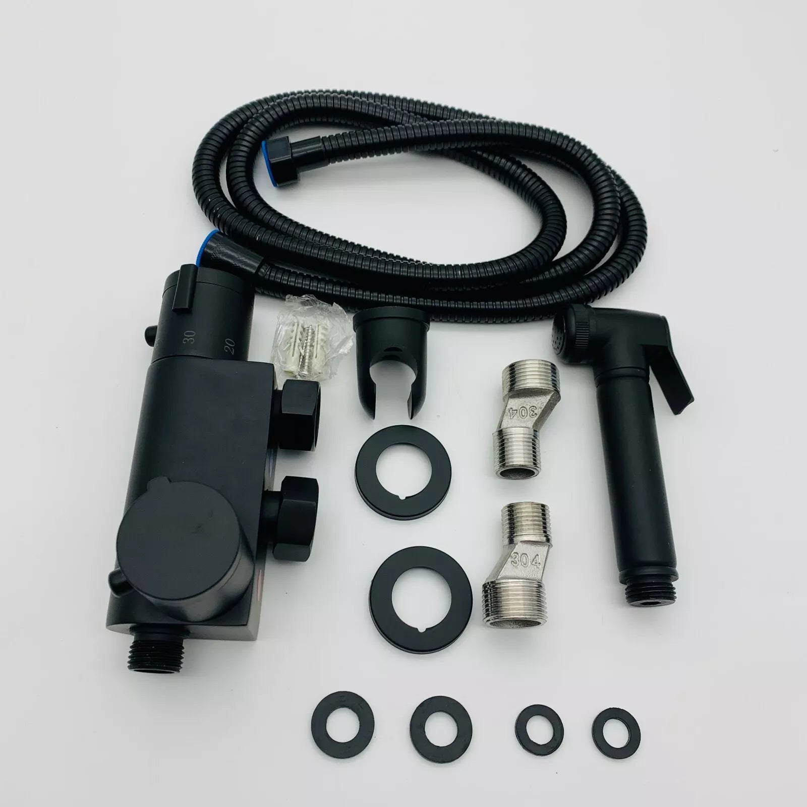 Velora Thermostatic Bidet Douche Spray Kit – Matt Black Brass Shattaf Handheld with Hose & Wall