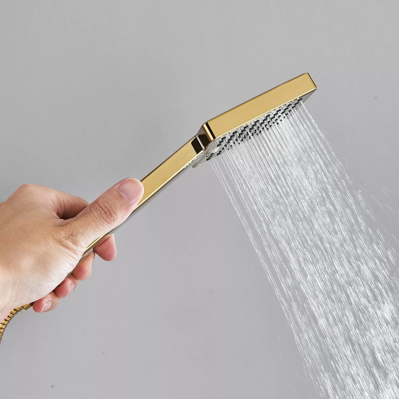 Aquari Gold Thermostatic Shower Set with Bath Filler – Twin Square Head & Mixer Valve, Wall Mounted