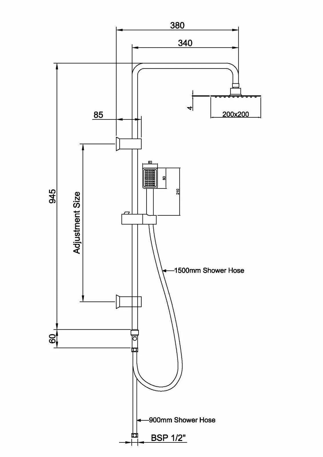 Aquari Chrome Square Shower Mixer Waterfall Tap Kit with Riser Rail – Twin Head Set