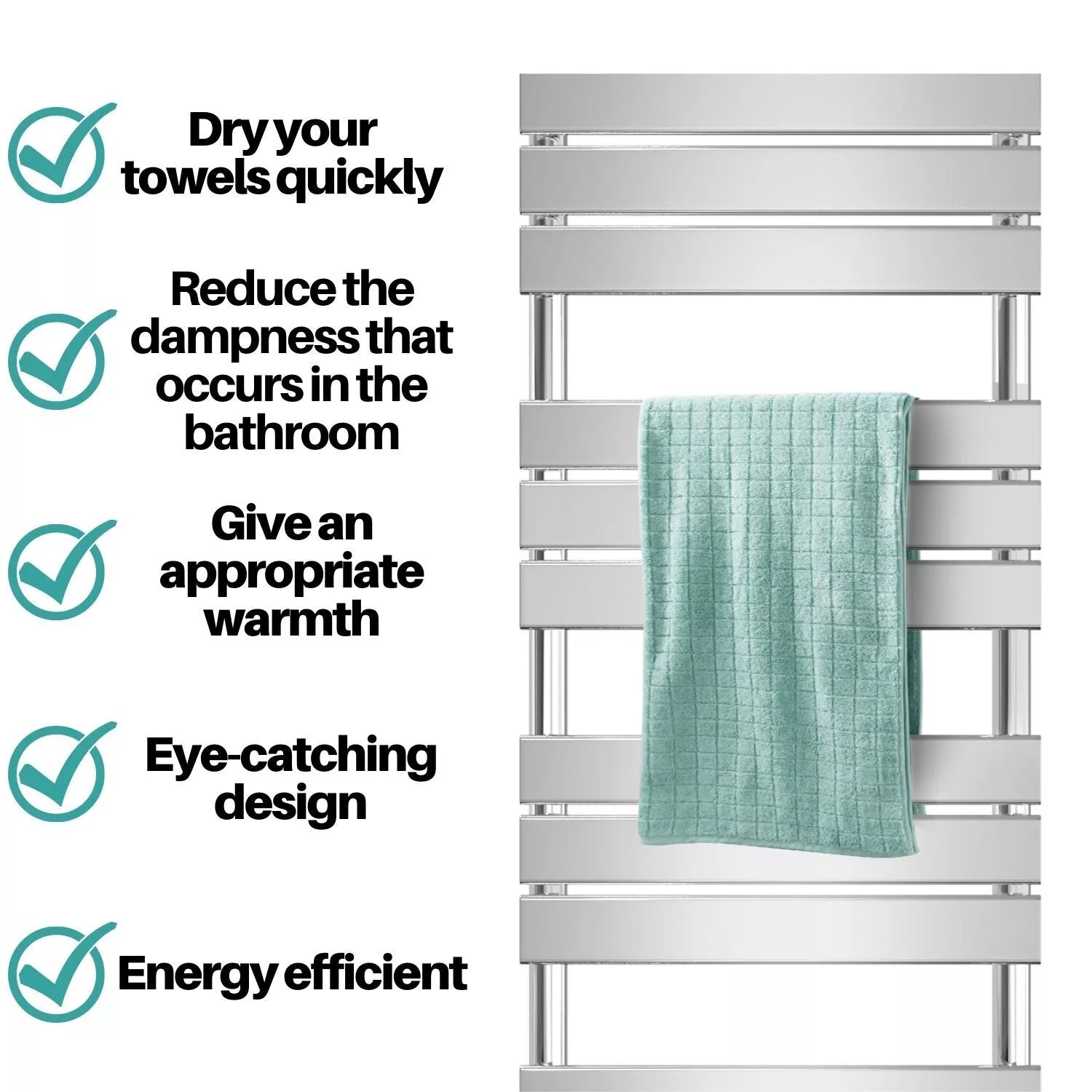 Arvani 950x500mm Anthracite Heated Towel Rail – Flat Panel, Vertical Mount, Durable Matt Finish
