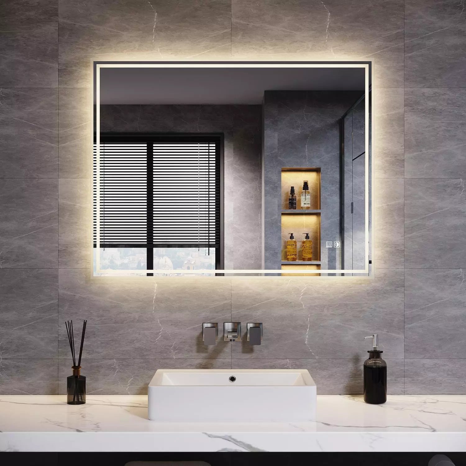 Velora Edge Glow LED Mirror – 600x500 / 900x700 / 1000x600mm, Tri-Colour Dimmable Light, Touch Sensor, Mains Powered