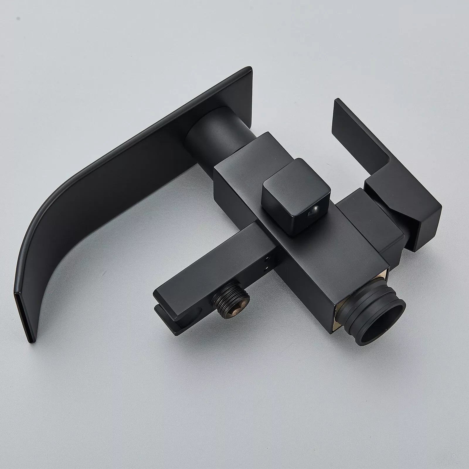 Aquari Matte Black Square Freestanding Bath Mixer Tap with Waterfall Spout & Shower Handset