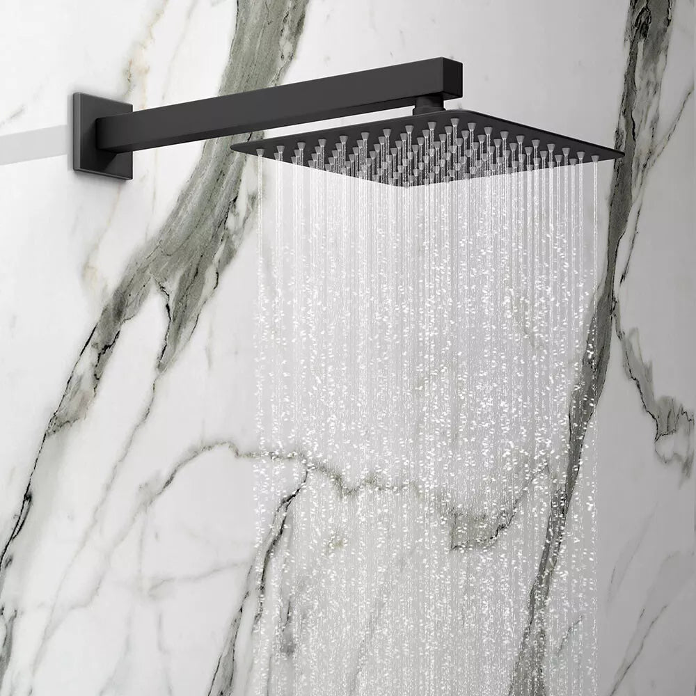 Aquari Concealed Matte Black Thermostatic Shower Set – Square Rainfall Head, Handset & 2-Way Mixer Valve