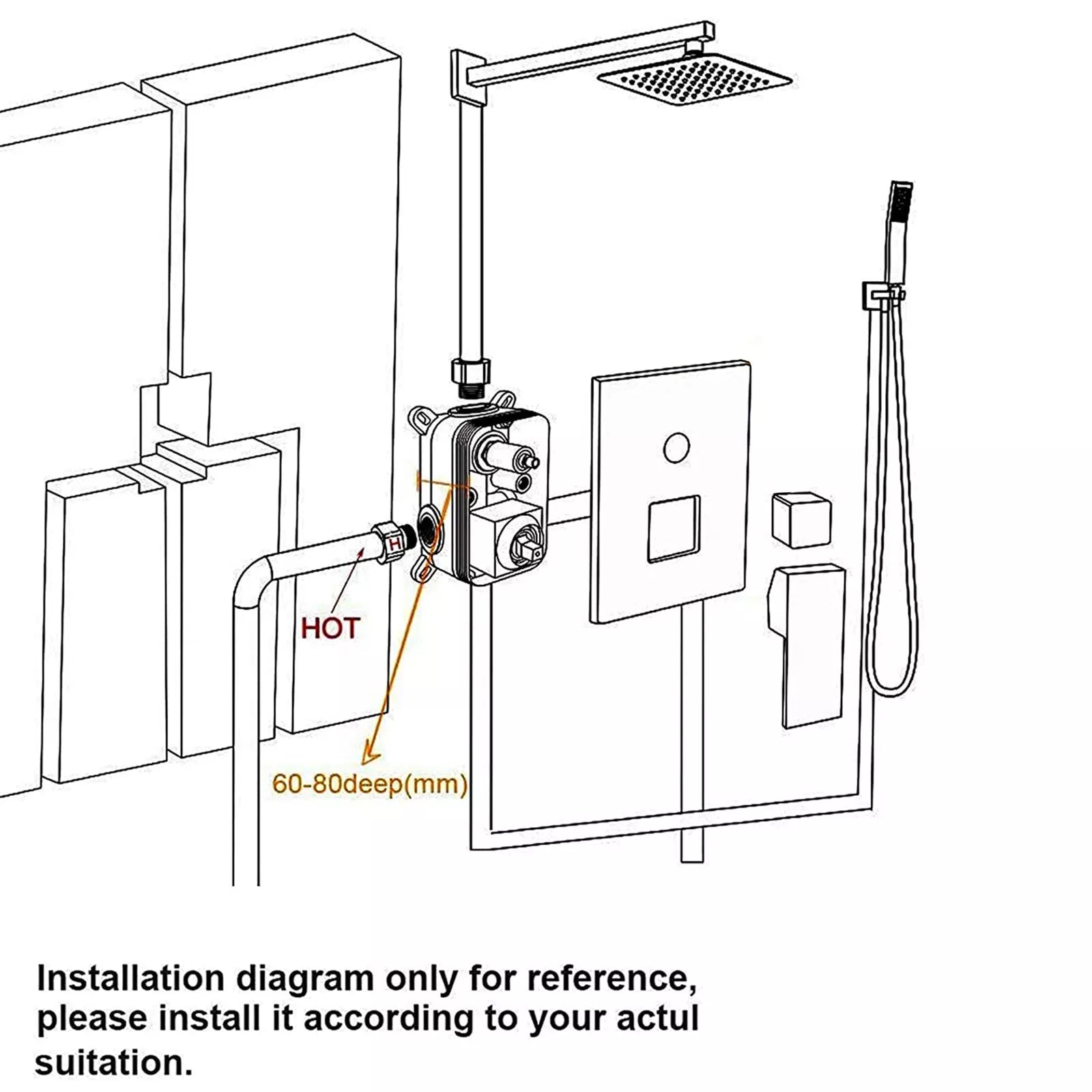 Aquari Brushed Gold Concealed Thermostatic Shower Set – 2-Way Mixer Valve with 300mm Square Head & Handset