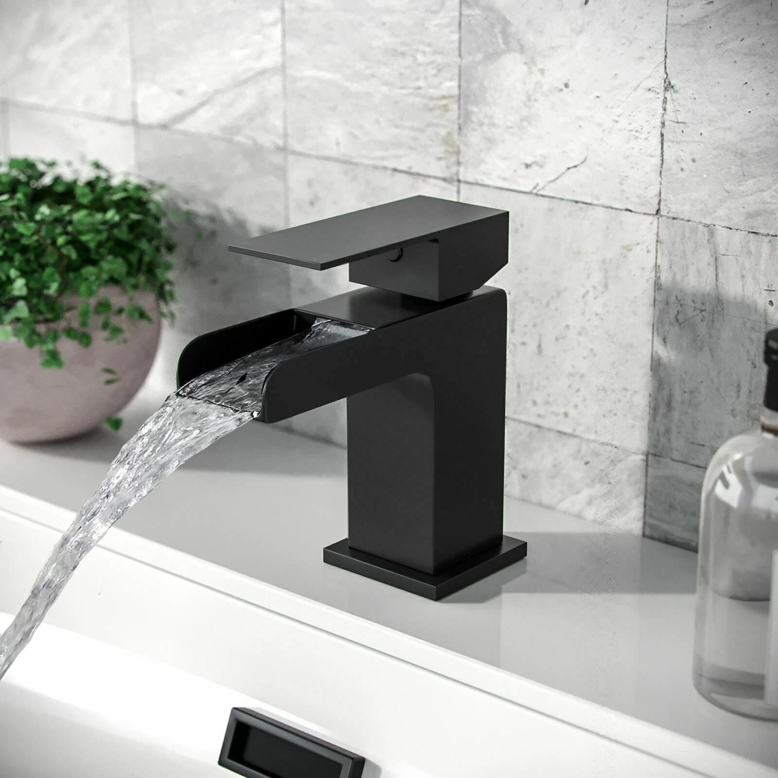 Velora Matt Black Waterfall Basin Mixer Tap with Free Waste – Single Lever