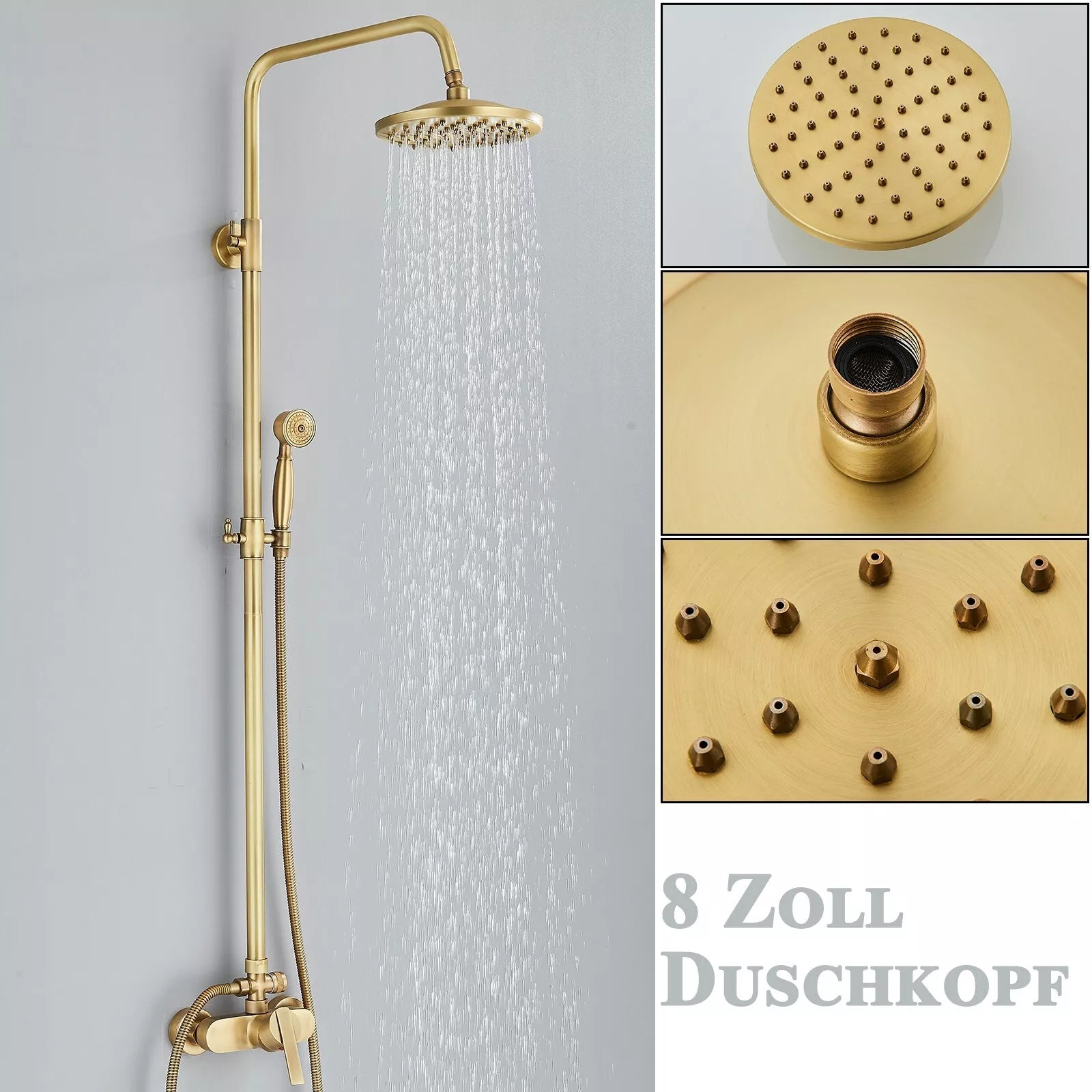 Aquari Antique Brass Exposed Shower Set with 8" Rain Head & Handheld