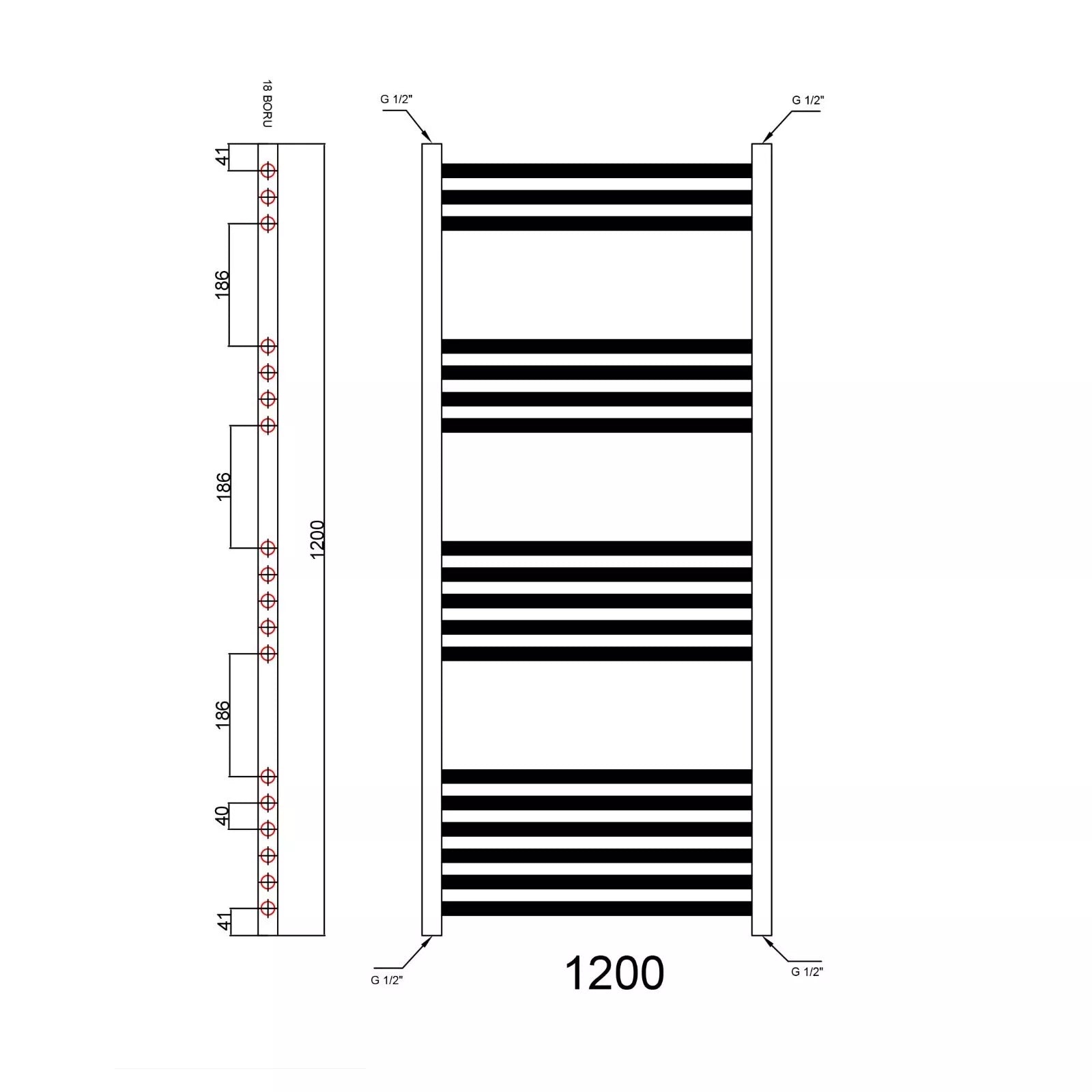 Lumaoval Round Matt Black Heated Towel Rail 1200x600mm – Wall-Mounted Radiator