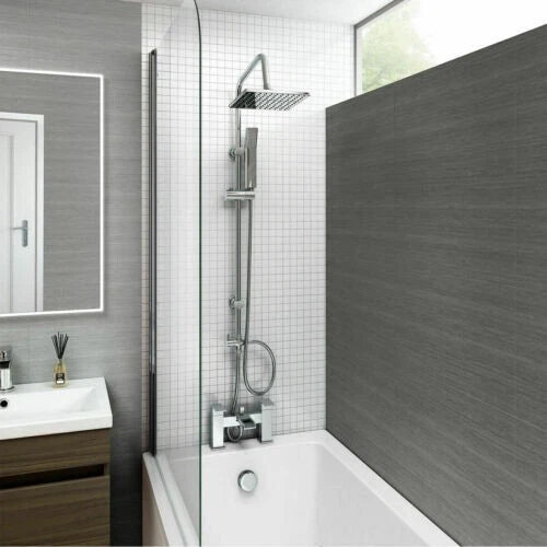 Aquari Chrome Square Shower Mixer Waterfall Tap Kit with Riser Rail – Twin Head Set