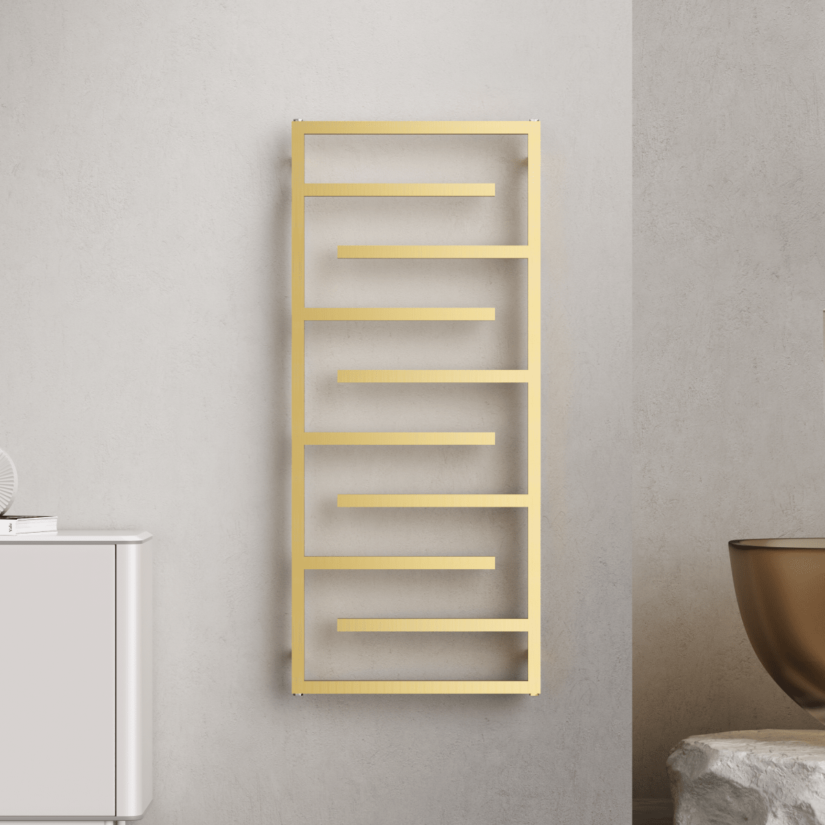 Salerno 1380x600mm Brushed Gold Heated Towel Rail – Large 10 Bar Ladder Radiator - TILES Paradise