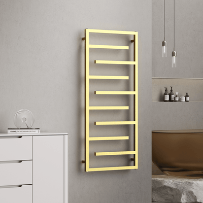 Salerno 1380x600mm Brushed Gold Heated Towel Rail – Large 10 Bar Ladder Radiator - TILES Paradise