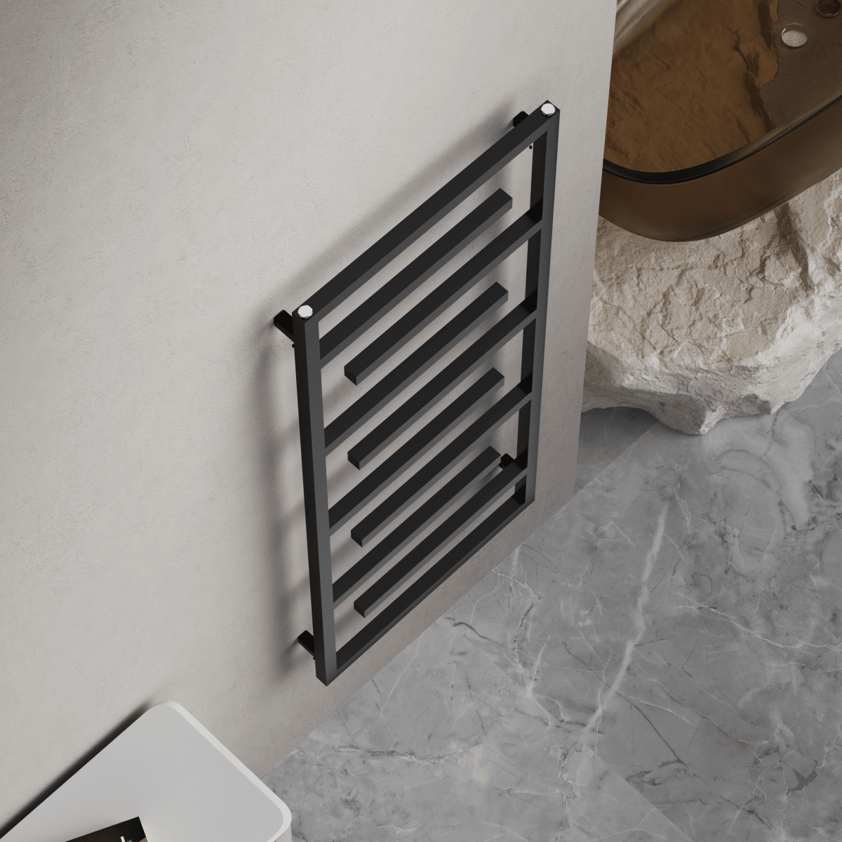 Salerno 1380x600mm Matt Black Heated Towel Rail – Large 10 Bar Ladder Radiator - TILES Paradise
