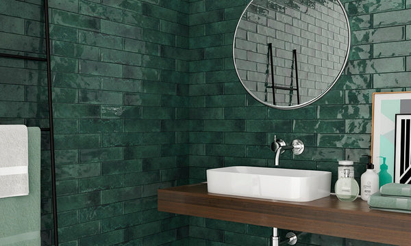 Savela Green Gloss Ceramic 70x280mm Metro Wall Tile - TILES Paradise
