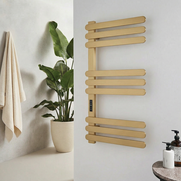 Selvina Brushed Brass Smart Electric Heated Towel Rail – 800x500mm
