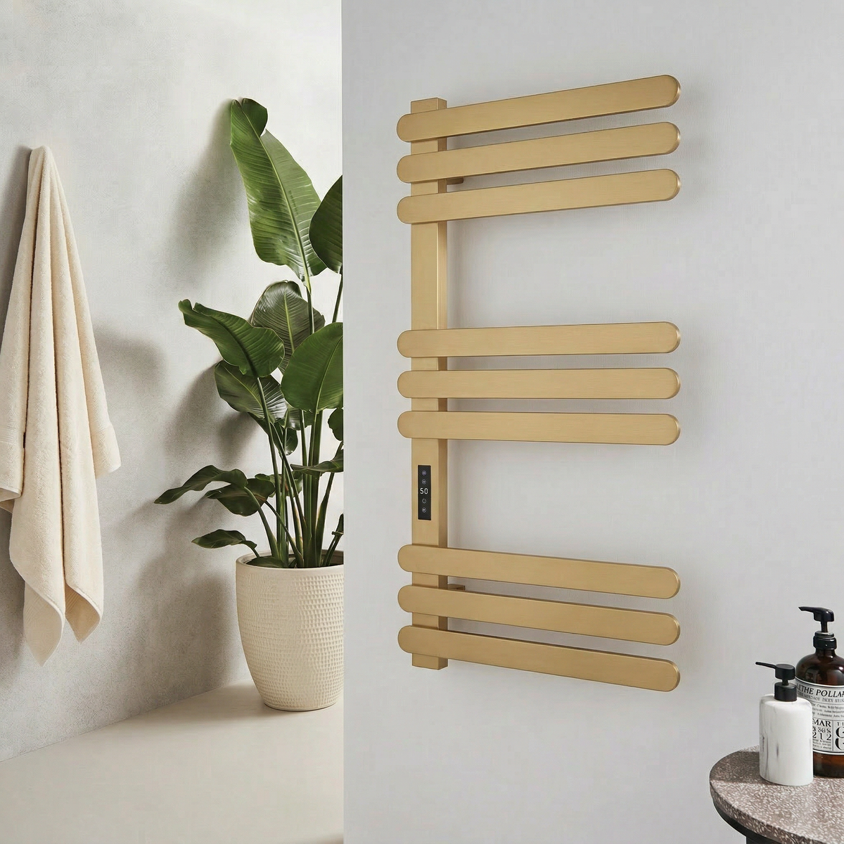 Selvina Brushed Brass Smart Electric Heated Towel Rail